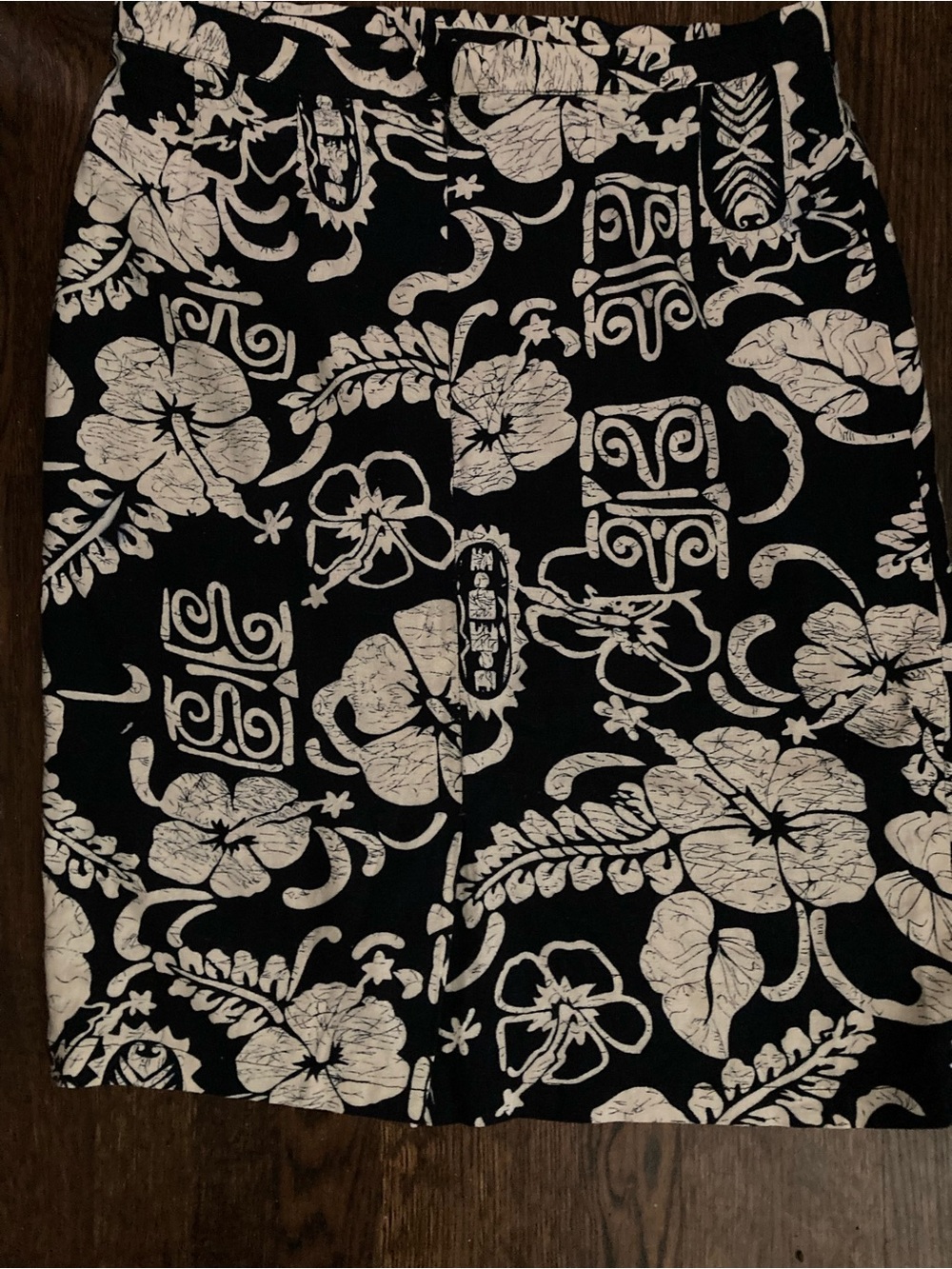 Black & Cream Aloha Hawaiian floral handmade Large pencil skirt